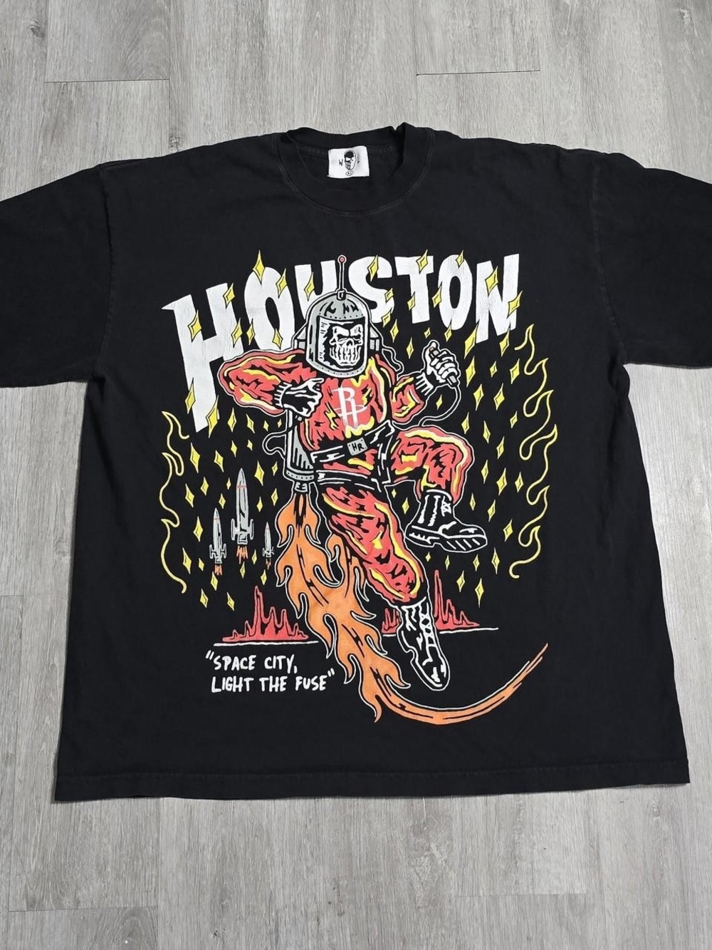Warren Lotas Houston Rockets Astronaut Skeleton Space City Light The Fuse Tee